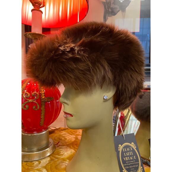 Vintage 1970s brown fluffy shearing hat lamb skin Italian winter ski outdoor - Picture 5 of 7